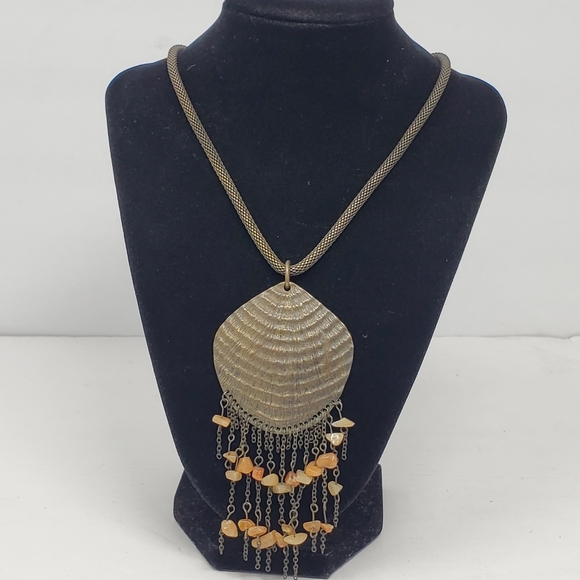 Vintage metal corded mesh chain with large bronze color metal beaded necklace - Picture 1 of 8